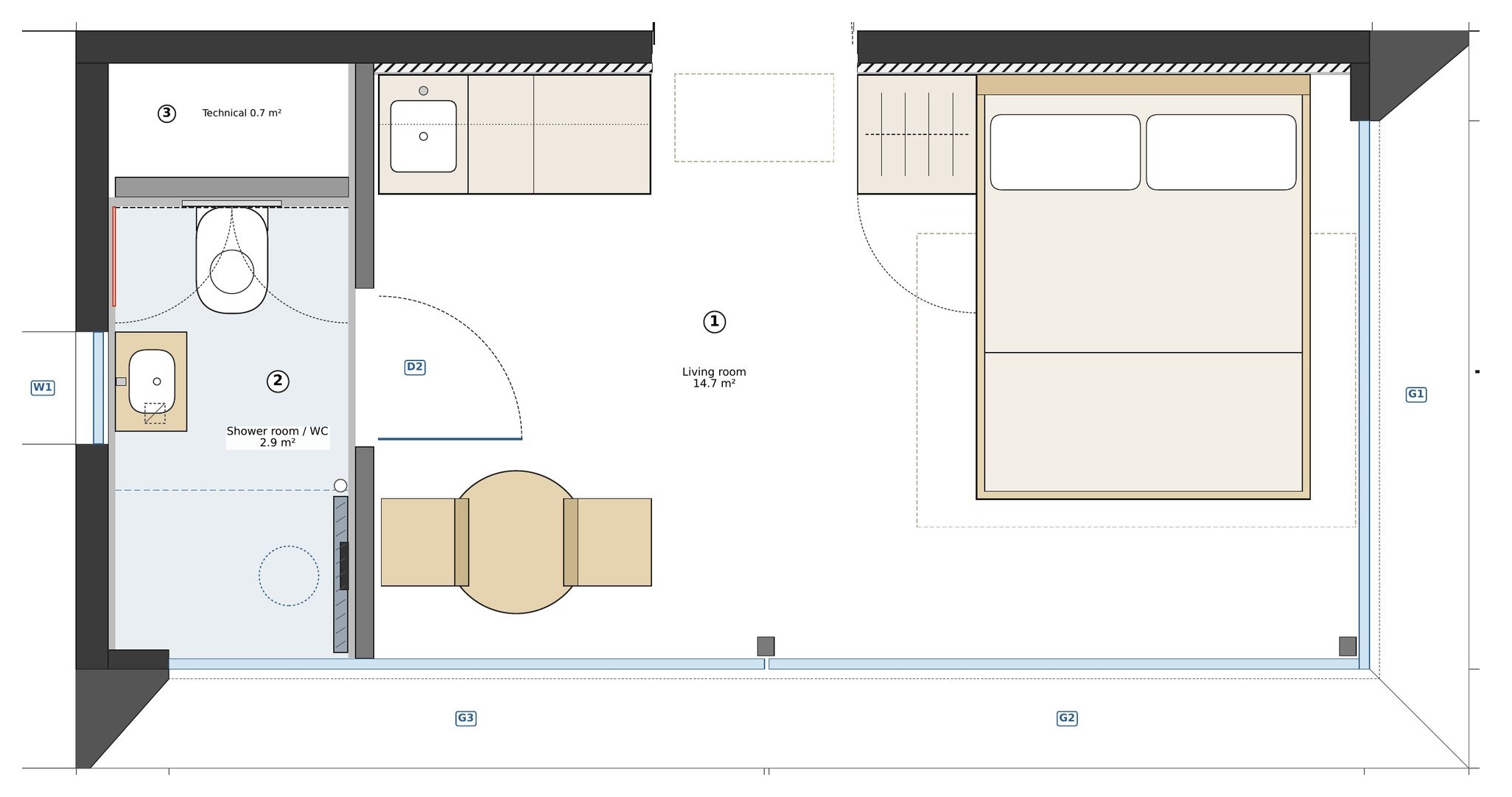 ECHO 20.8 floor plan with numbered rooms